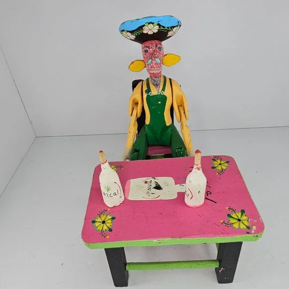 Oaxacan Folk Art Anthropomorphic Goat Man Table Mezcal Bottles Inocencio Vasquez